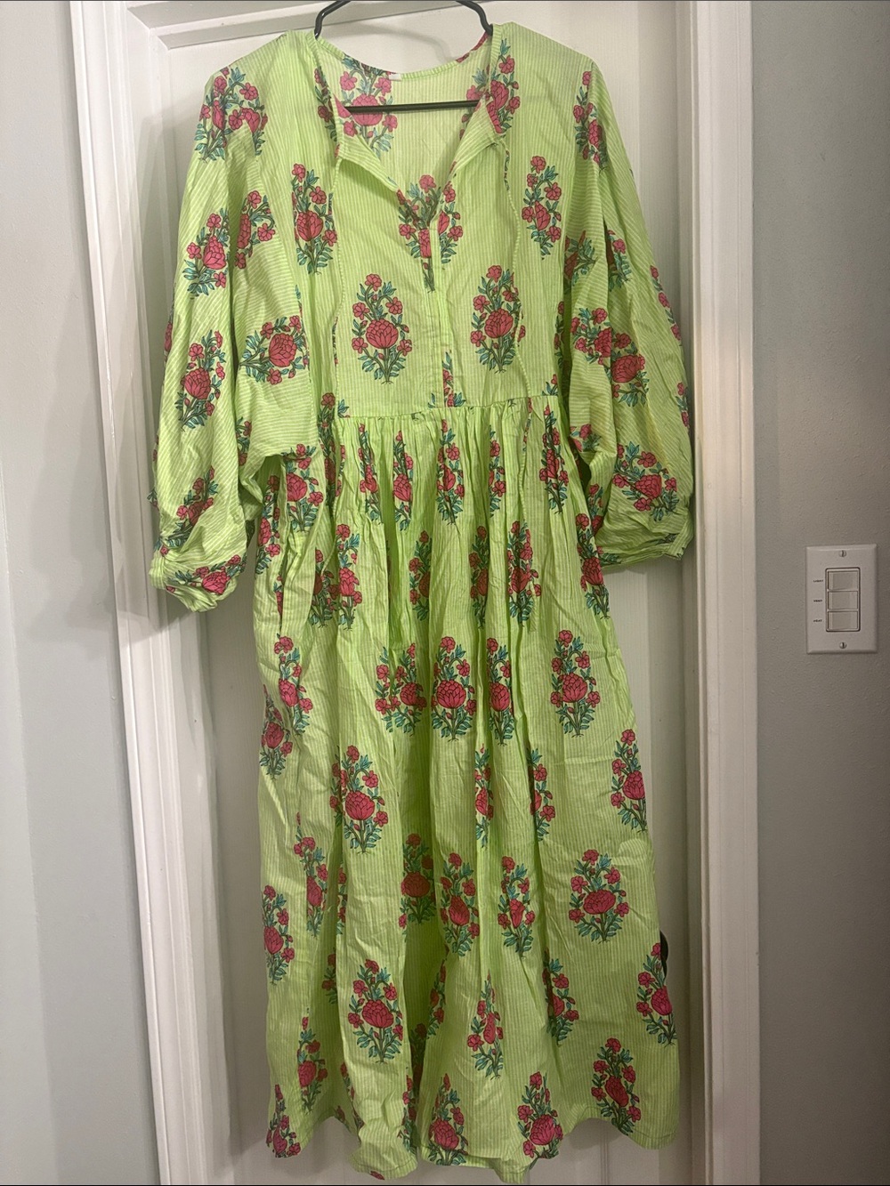 Lime Green Floral  Midi Dress